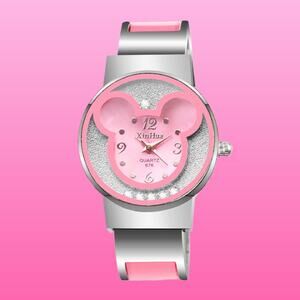 Girls Pink Character Bangle Quartz Stainless Steel Wristwatch